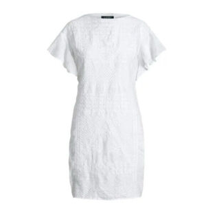 NWT Lauren Ralph Lauren Linen Flutter Ruffle Embroidered Eyelet Sun size 12 Dres